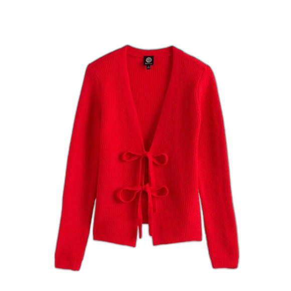 bobeau Sweaters - Bobeau Red Tie-Front Cardigan